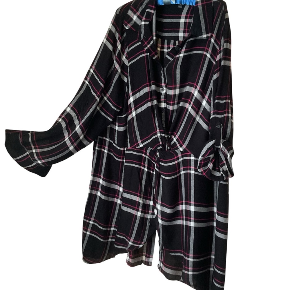 Lane Bryant Black and Pink Plaid Shirt tunic rayon Plus Size 22
